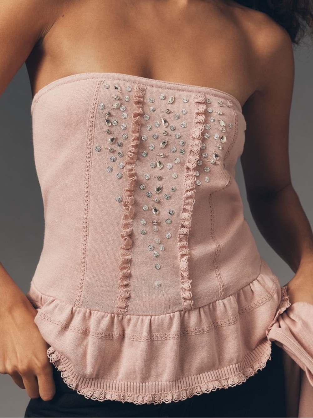 Anthropologie NWT Crystal Corset Tube Top - small or XS 2 left - Picture 3 of 9